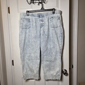 Westbound‎ Woman sz 18W pull on cropped capri jeans acid wash striped casual